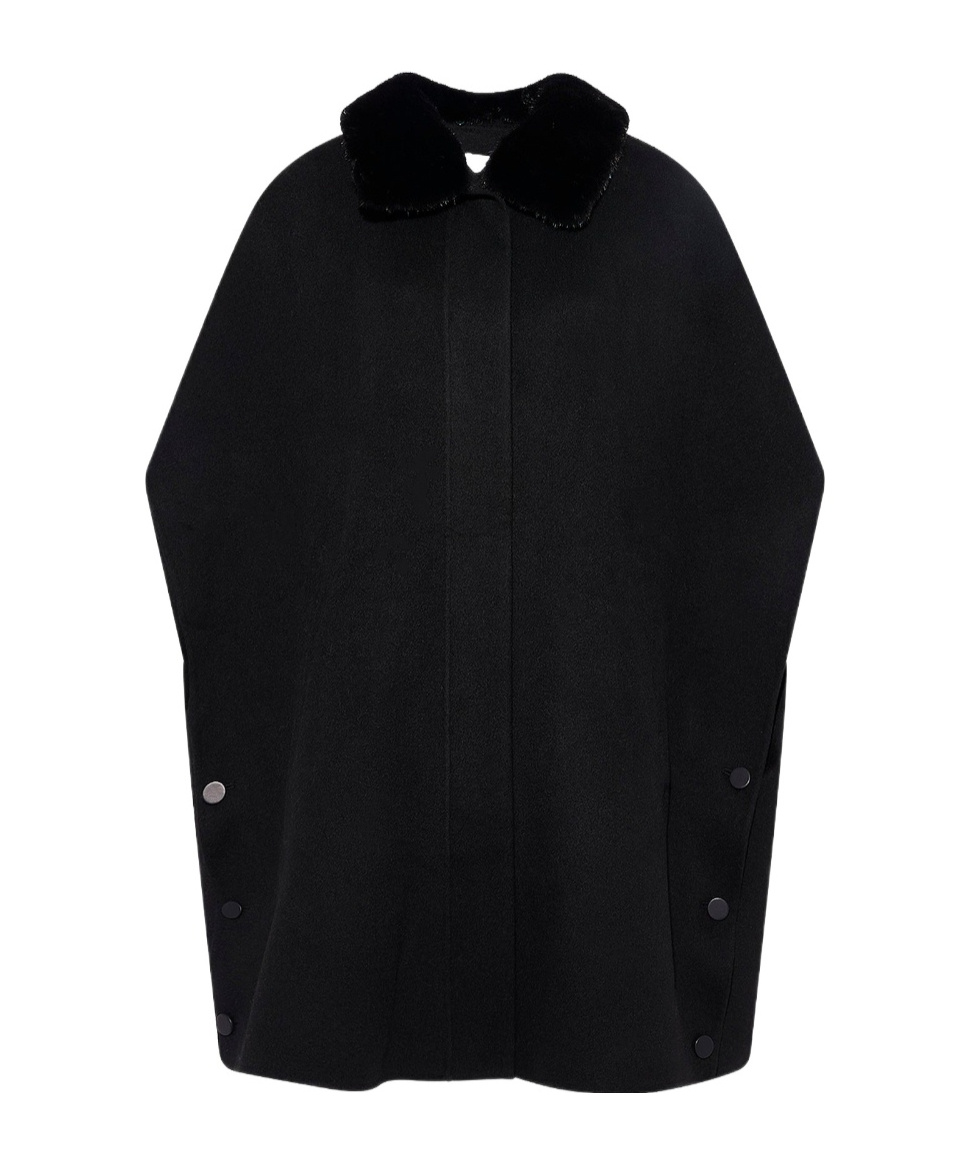 Yves Salomon Cashmere-blend Cape With Removable Mink Fur Collar In Black