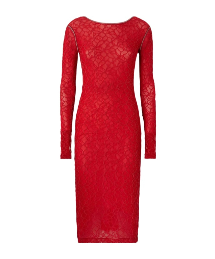 Pinko Slim-fitting Lace Dress With Open Back In Red