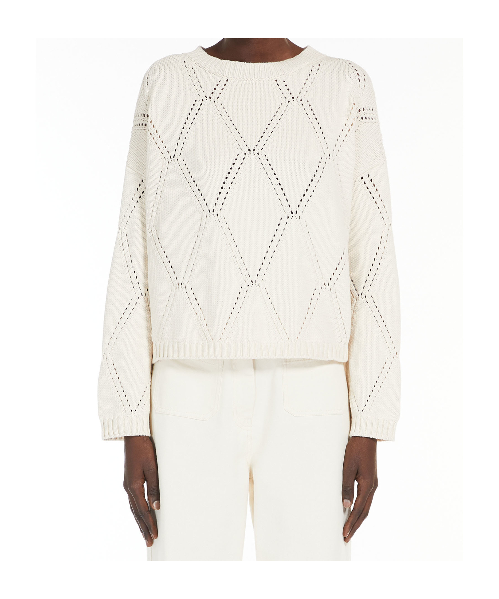 Weekend Max Mara Women's Abbozzi - Oversize Cotton Lozenge Sweater In White