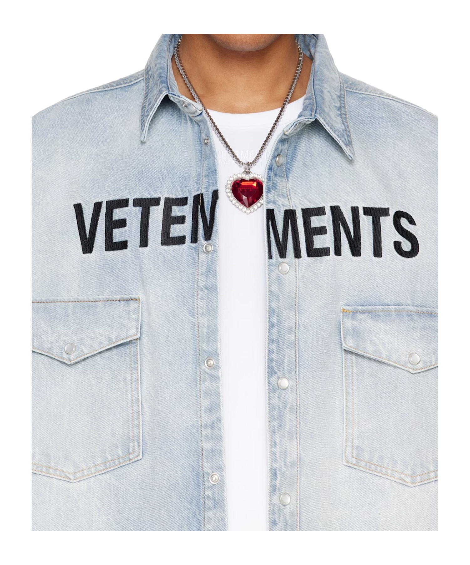 Vetements Crystal Heart Necklace In White