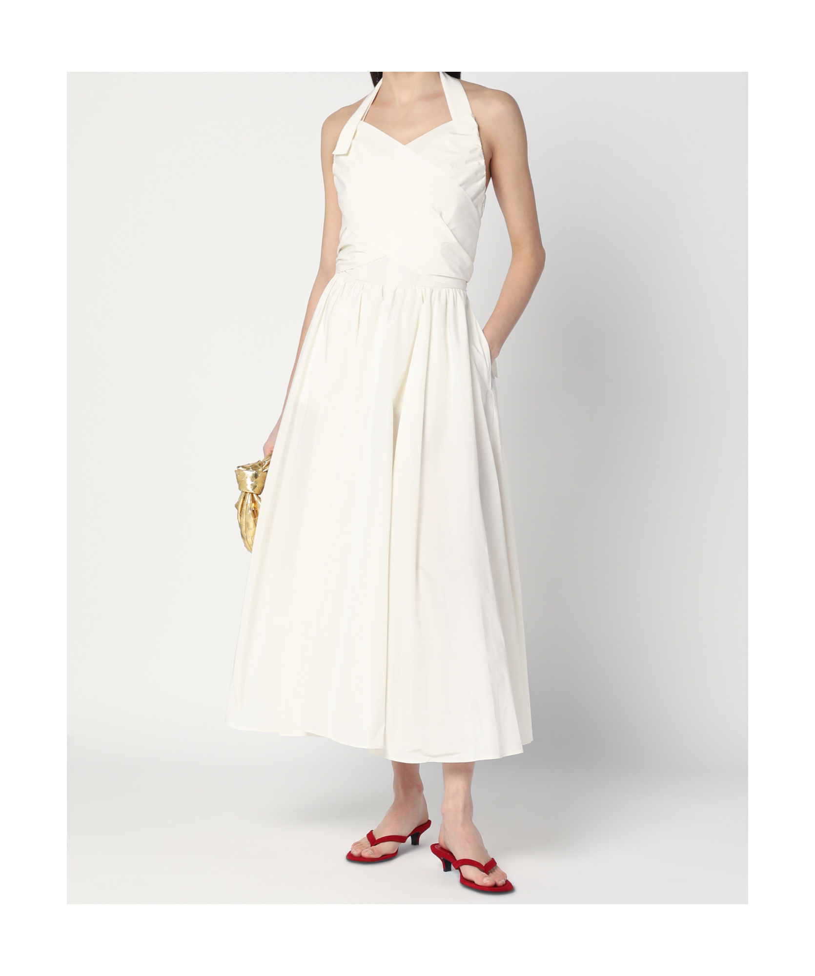 Patou Back Bow Halterneck Midi Dress In White