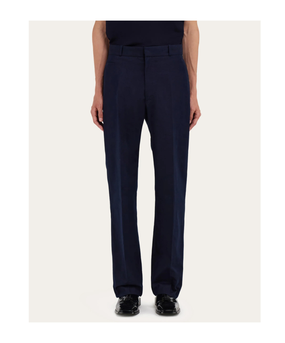 Ferragamo Organic Cotton Trousers In Blue