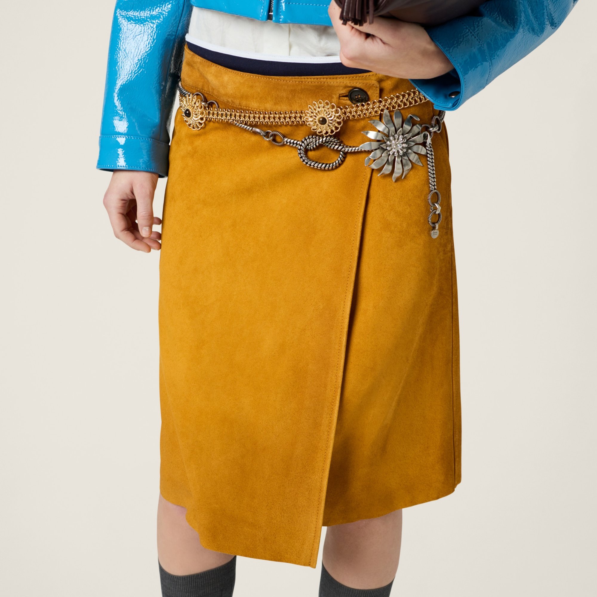 Miu Miu Suede Wraparound Skirt In Brown