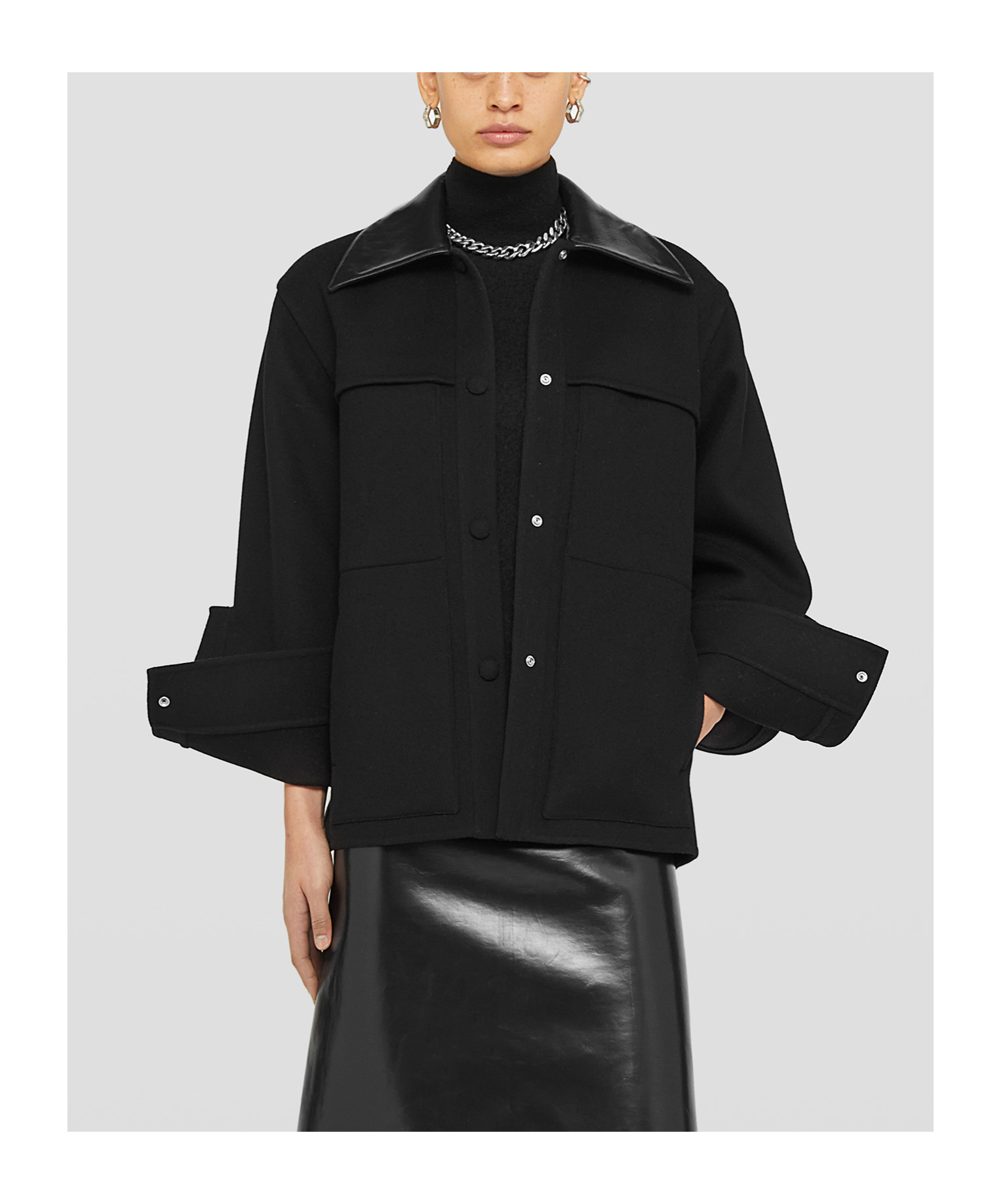 Jil Sander Cutaway-collar Wool Shirt Jacket In Black