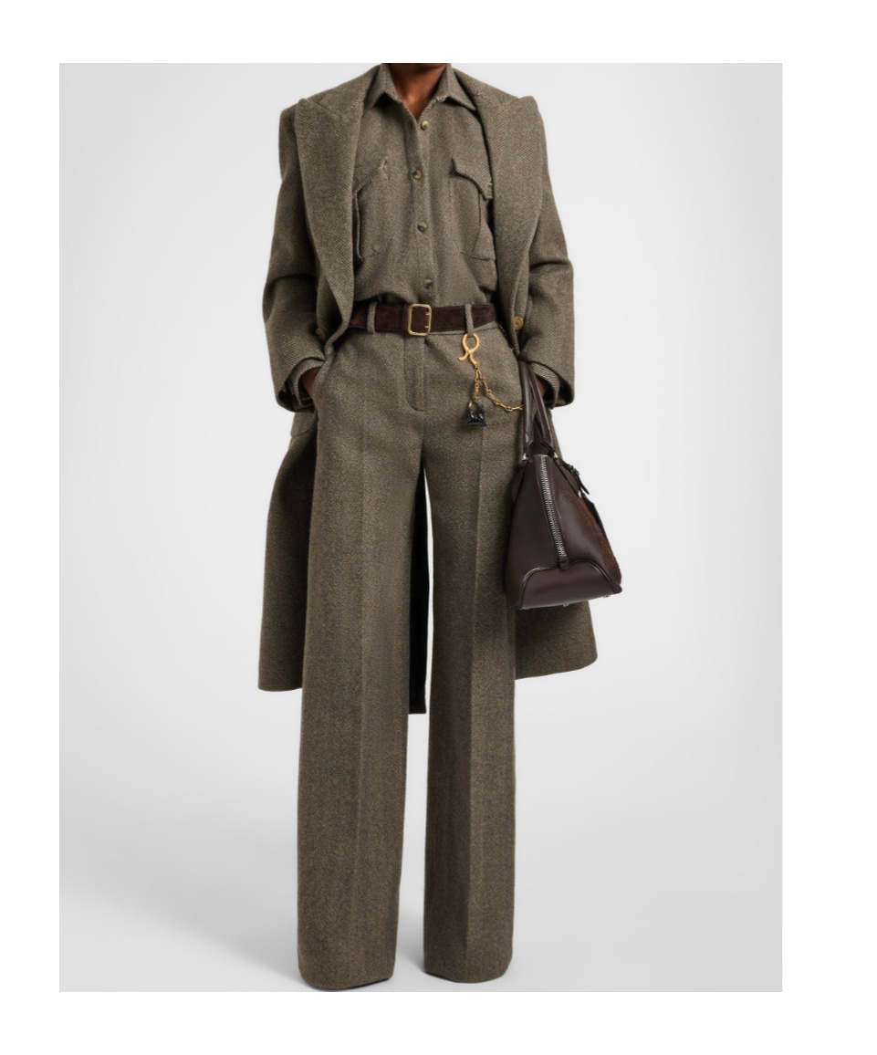Ermanno Scervino Tailored Coat In A Virgin Wool, Silk, And Cashmere Blend With Resca Pattern In Brown