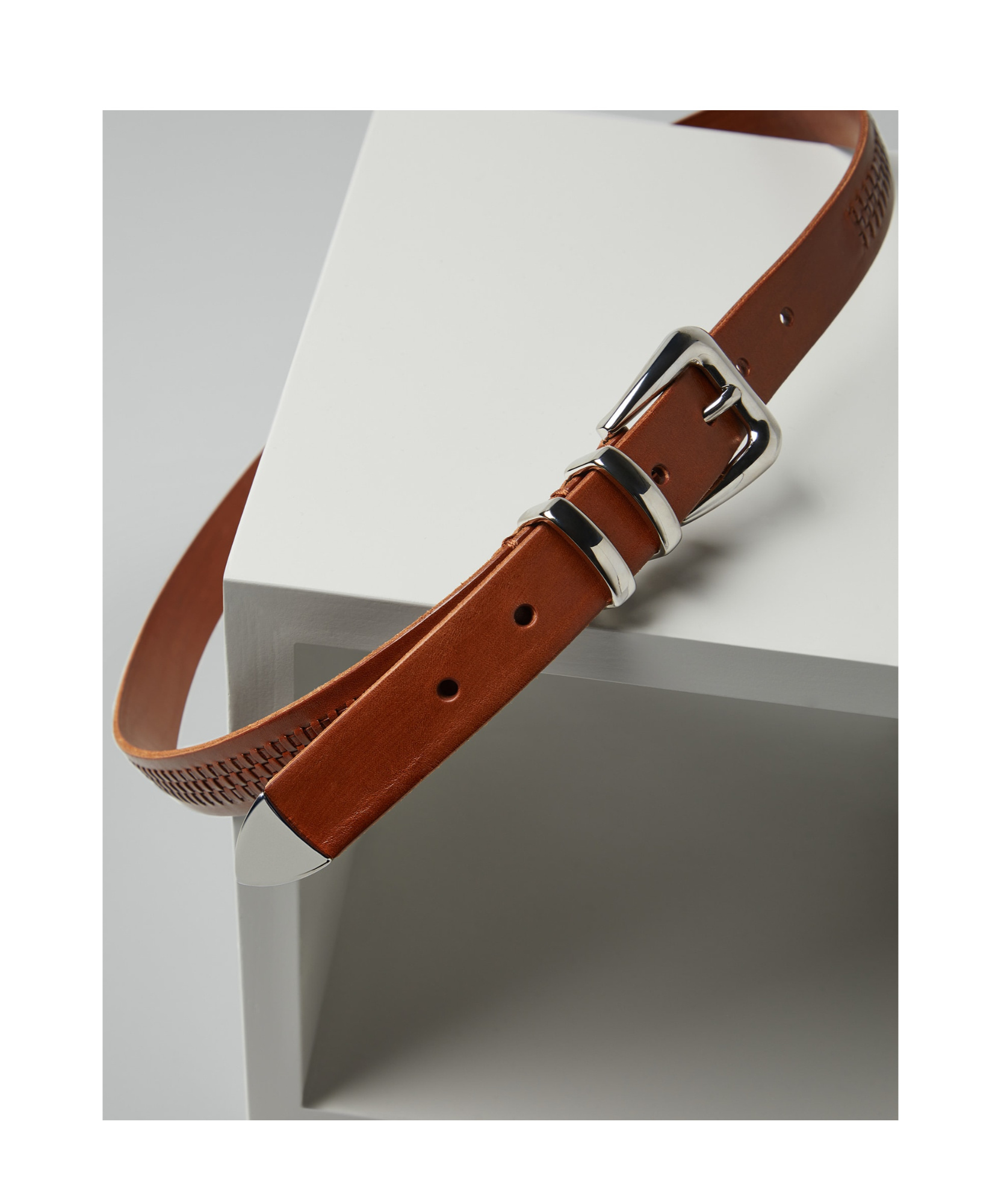 Brunello Cucinelli Woven Buckled Leather Belt In Brown