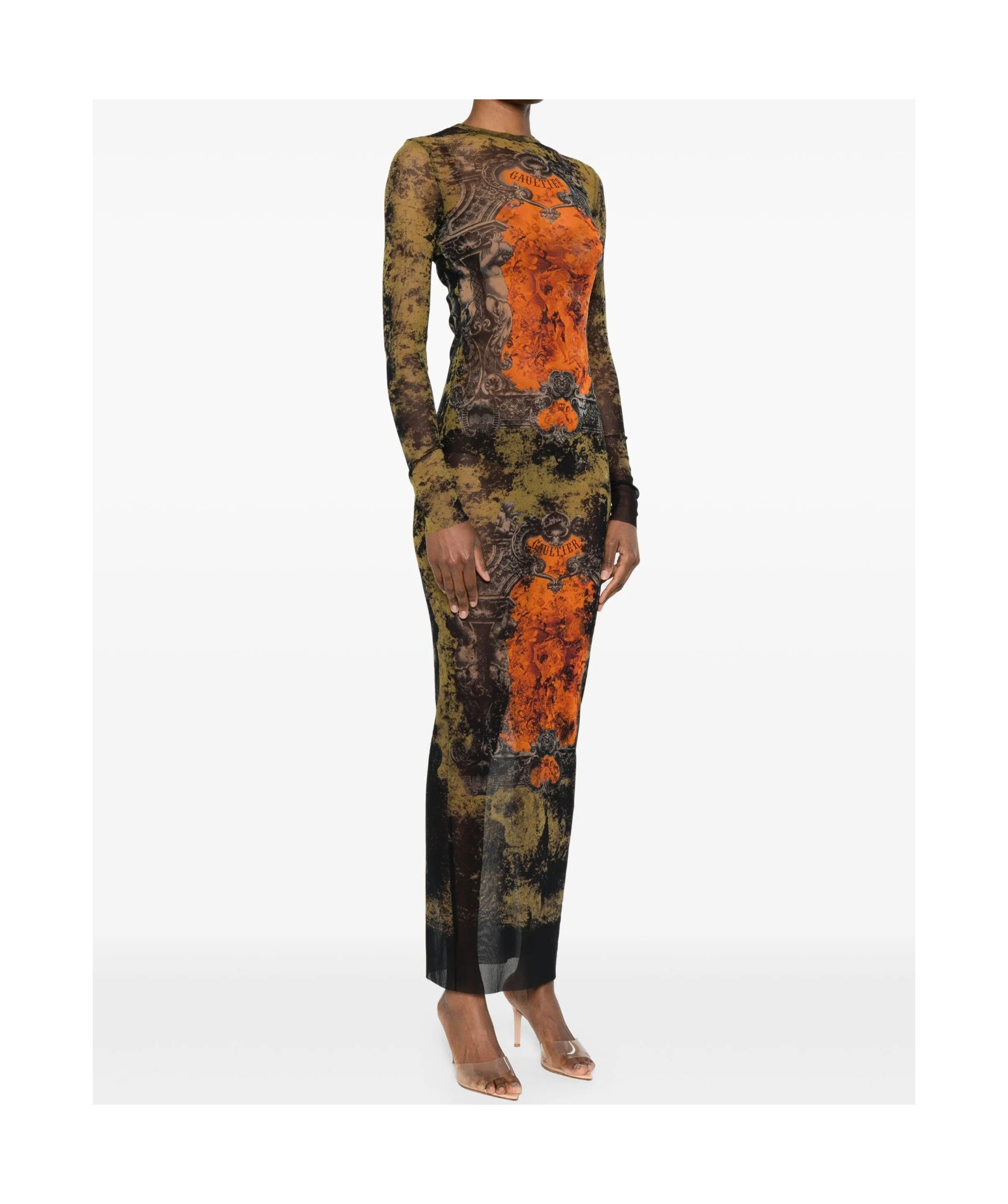 Jean Paul Gaultier Graphic Print Full-length Dress With Long Sleeves In Green