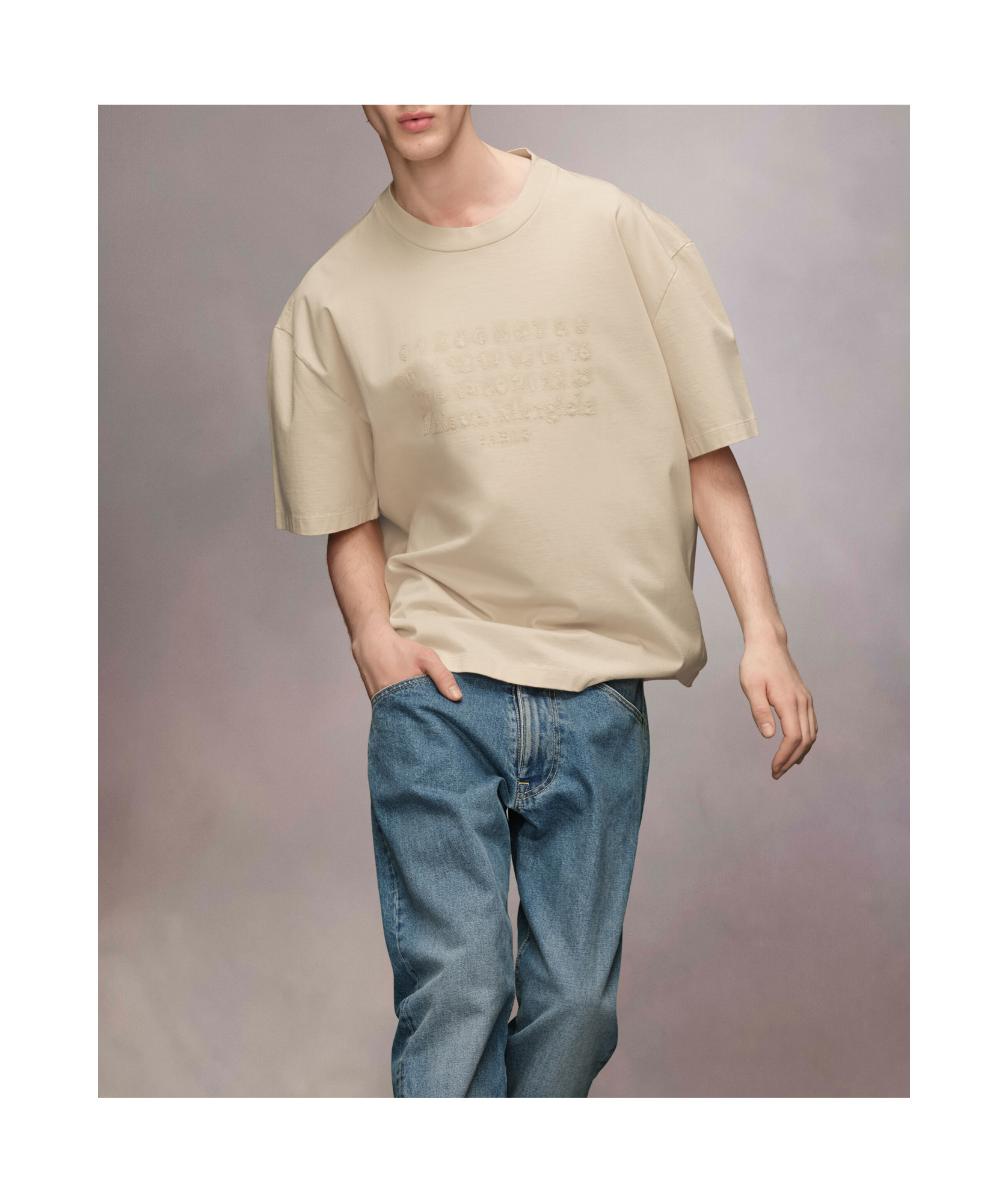 Maison Margiela Numbers-embroidered Cotton T-shirt In Nude