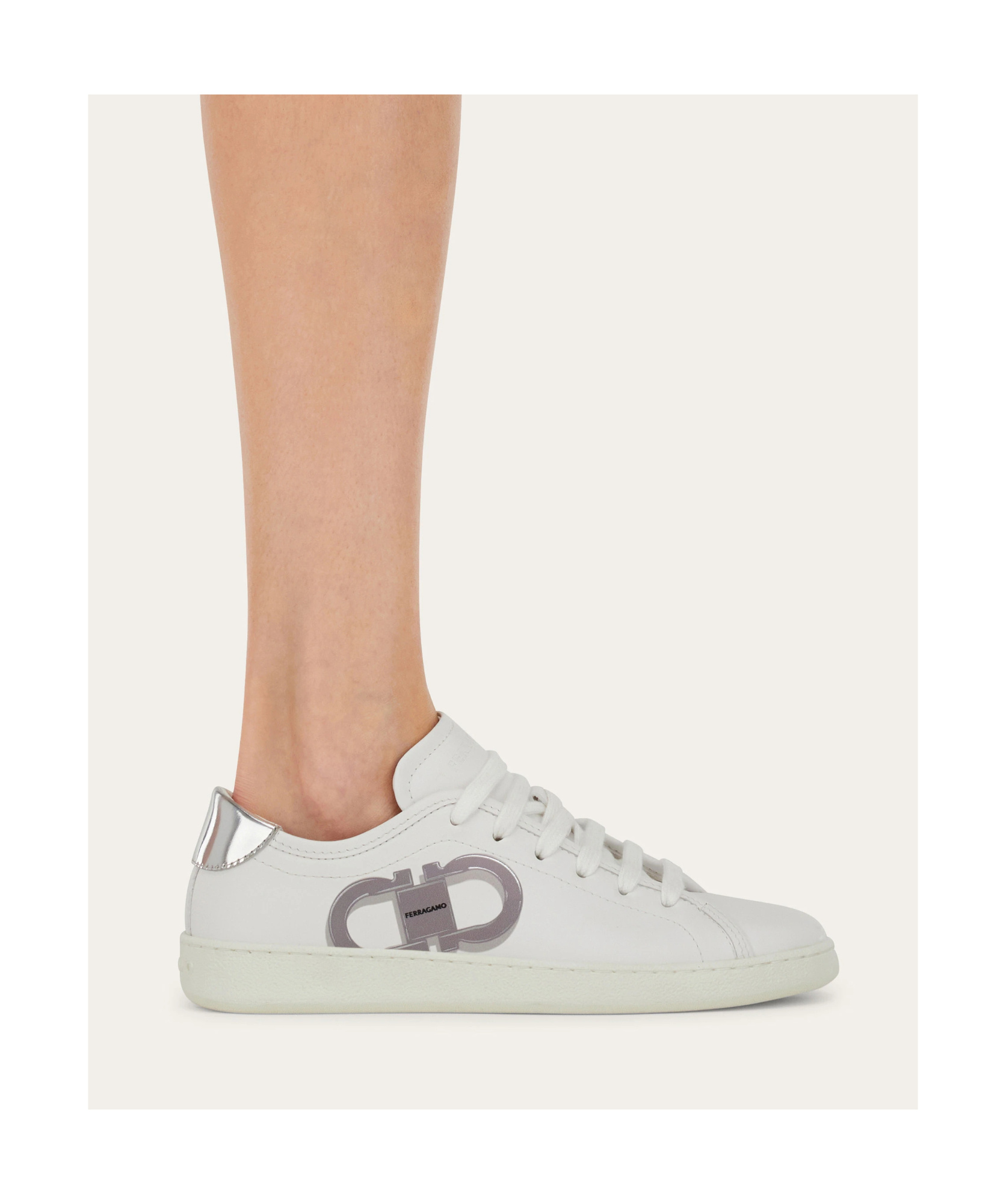 Ferragamo Double Gancini Sneaker In White/ice Color