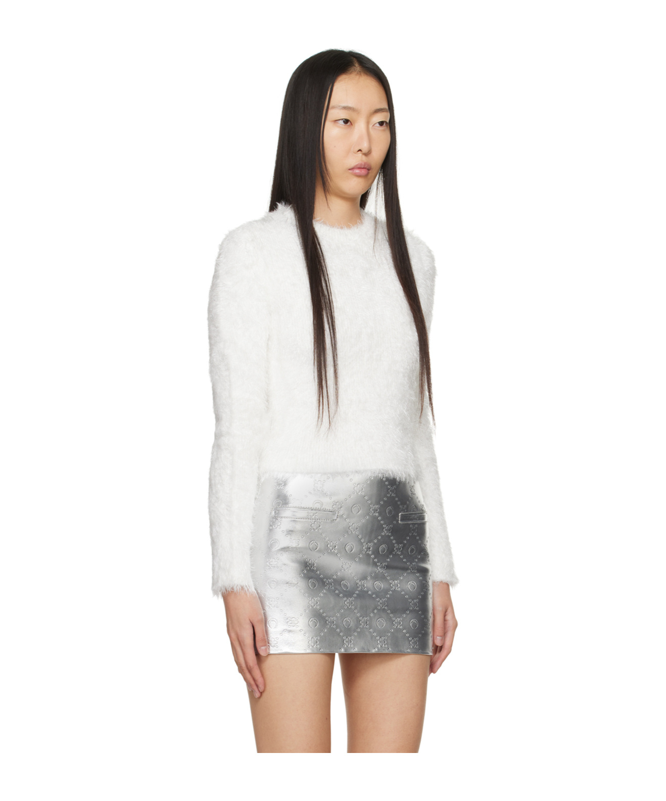 Marine Serre Round Neck Long-sleeved Sweater In White