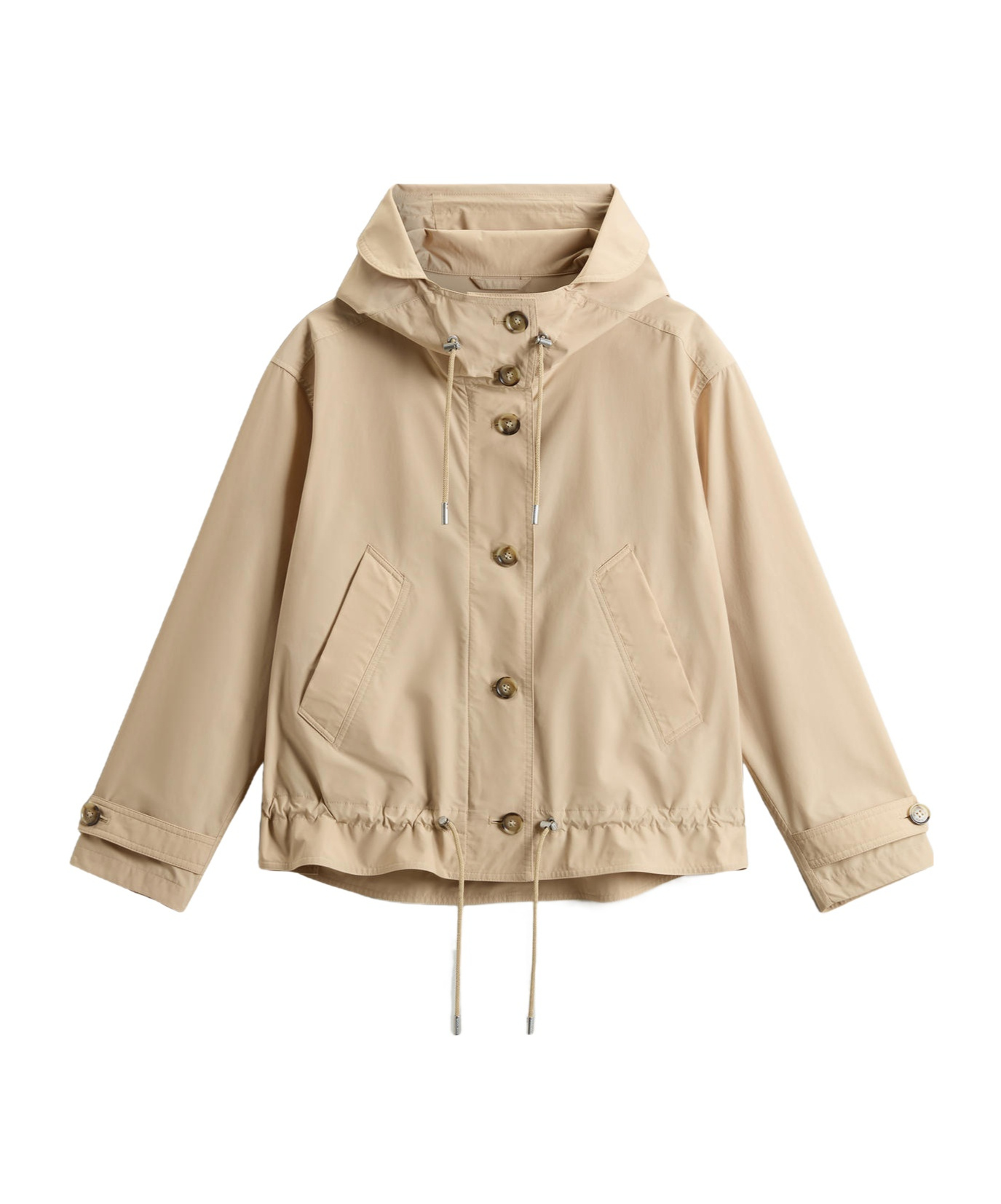Woolrich Hooded Parka Coat Adjustable Cuffs Hem In Neutral