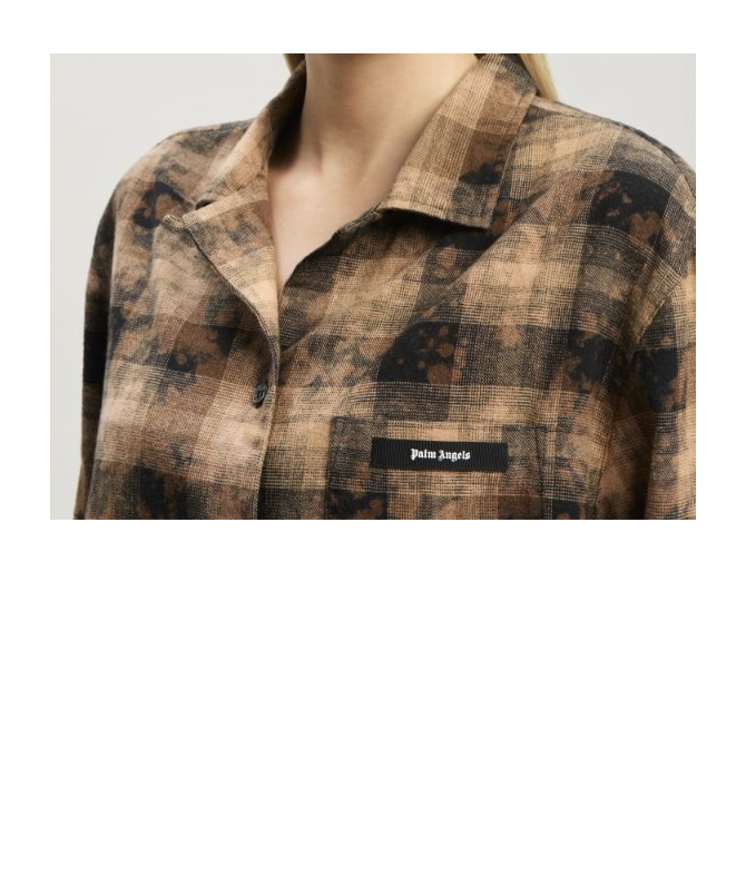 Palm Angels Brown Curved Logo Check Shirt In Brown