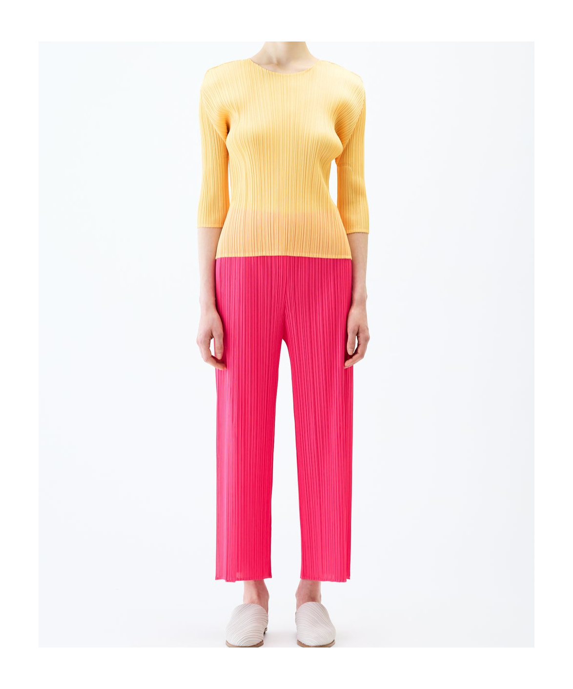 Issey Miyake Pleated Top In Apricot