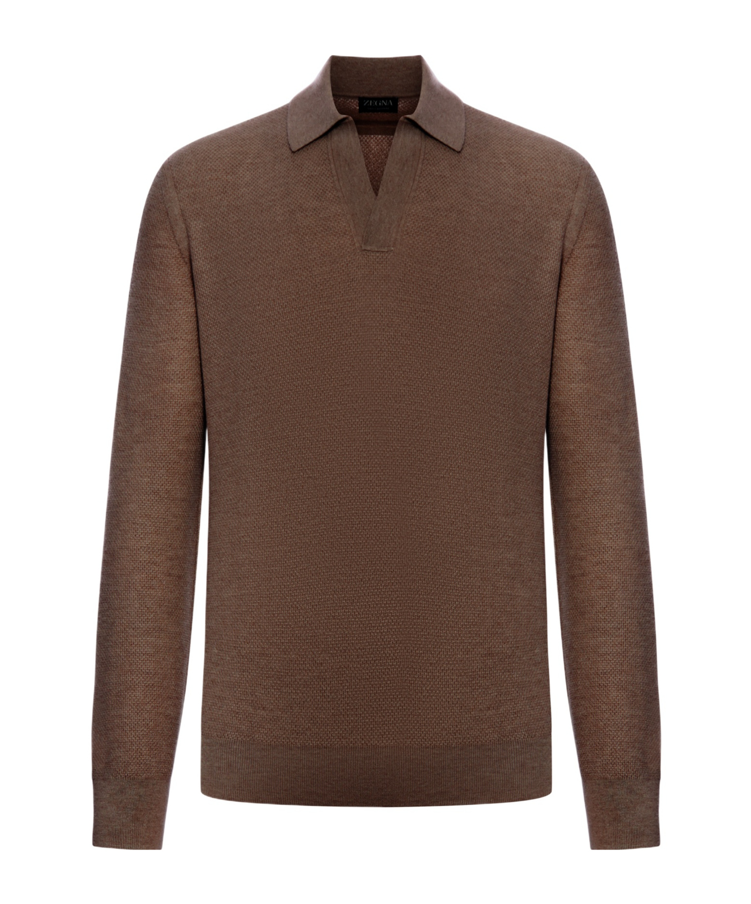 Zegna Cashmere Polo Sweater Textured Knit In Brown