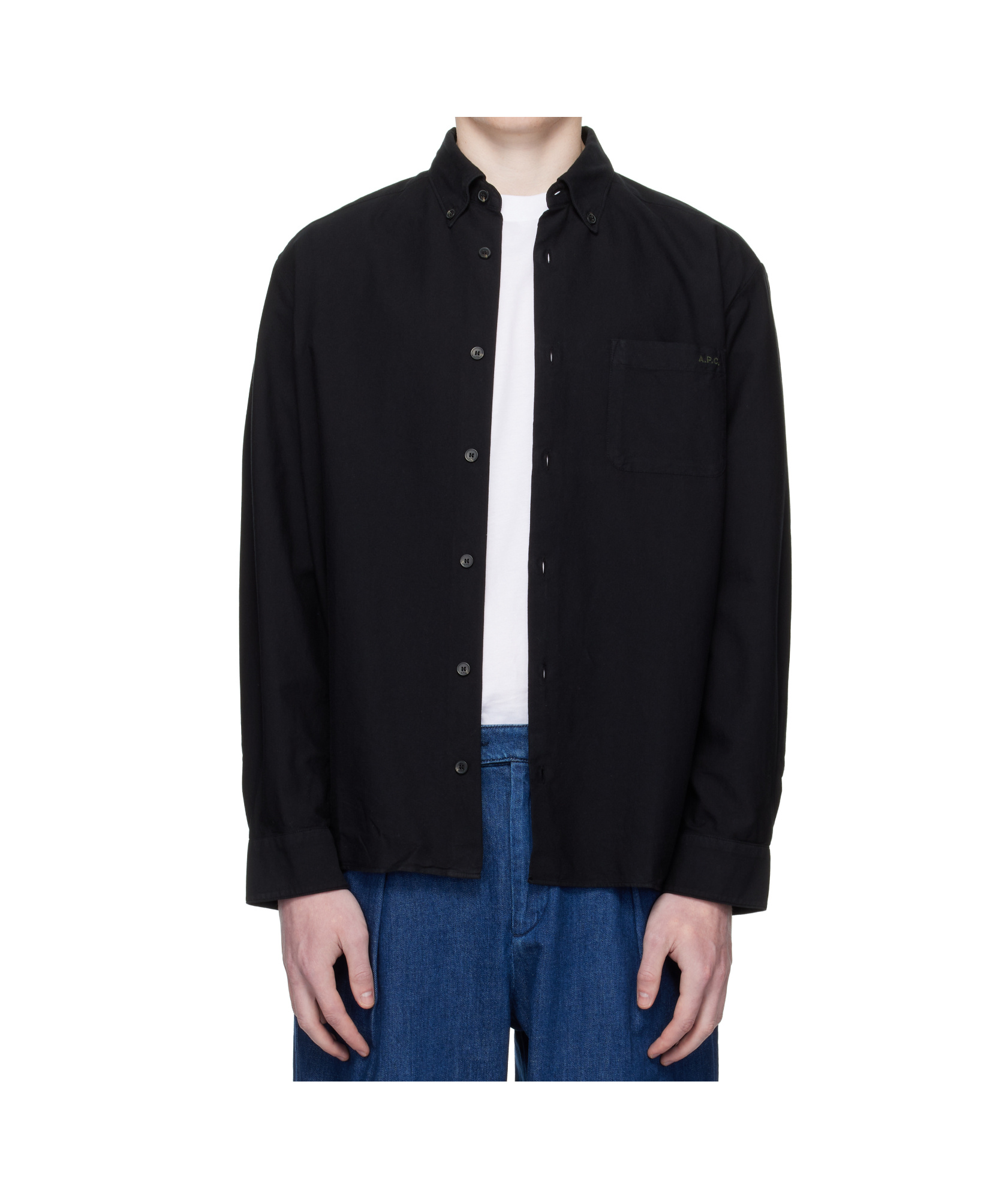 Apc A.p.c. Logo-embroidered Long-sleeved Shirt In Black