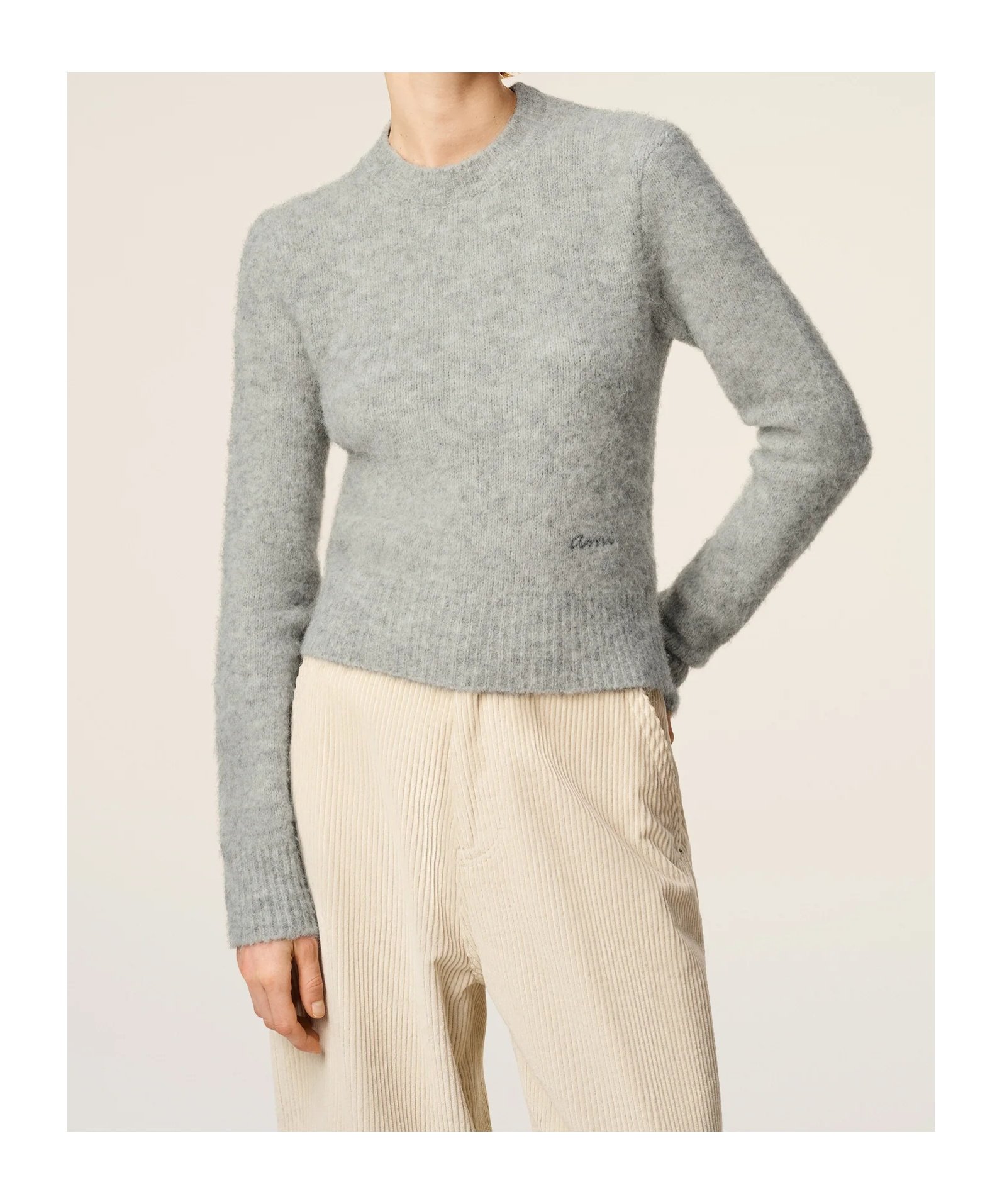 Ami Alexandre Mattiussi Cropped Sweater With Ribbed Hem In Gray