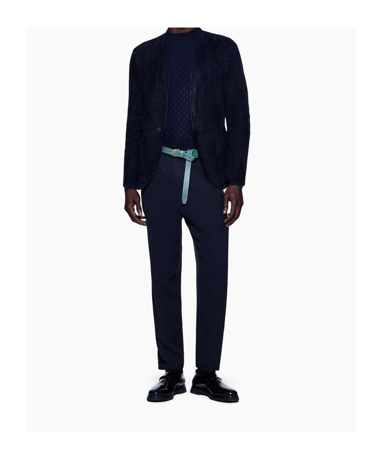 Giorgio Armani Cashmere Blend Crew Neck Sweater With Textured Pattern In Blue