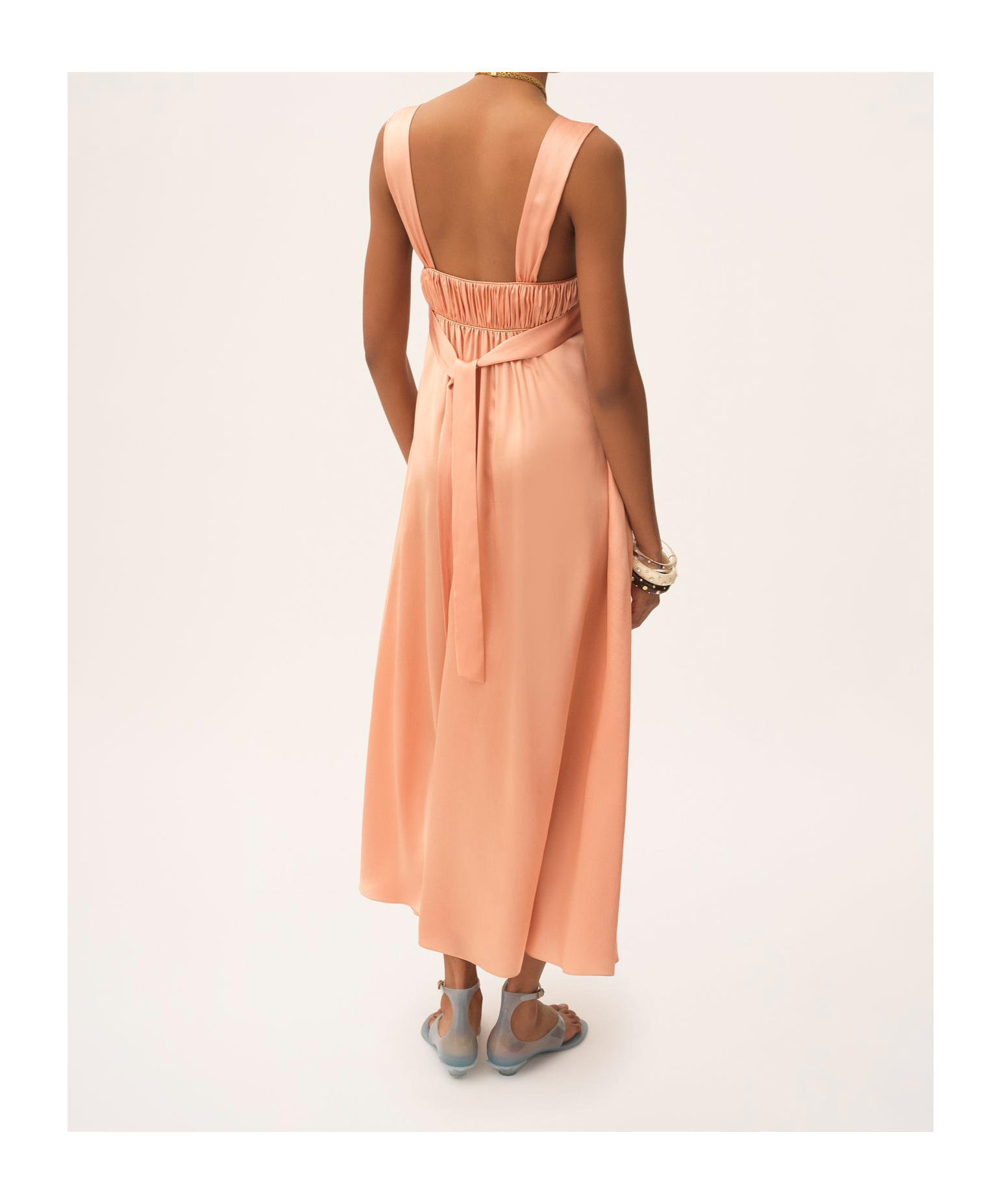 Chloé Sleeveless Shirred Silk Satin Midi Dress