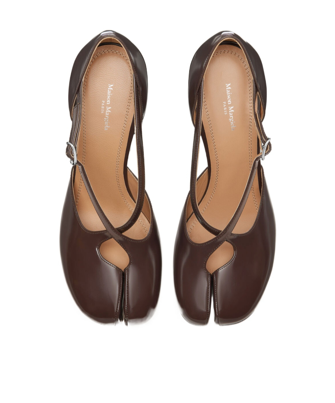 Maison Margiela Chocolate Leather Tabi Pumps With Crisscross Strap Detail In Brown