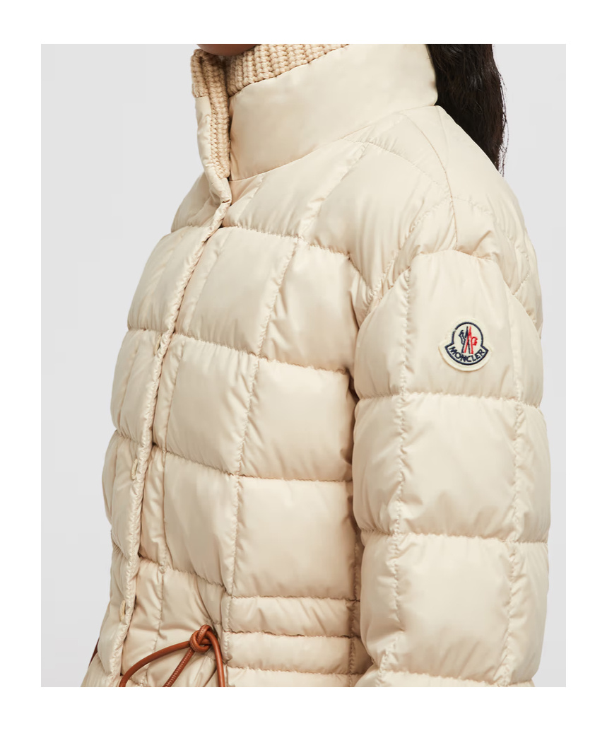 Moncler Antigone Leather-trimmed Short Down Jacket Beige In Neutral