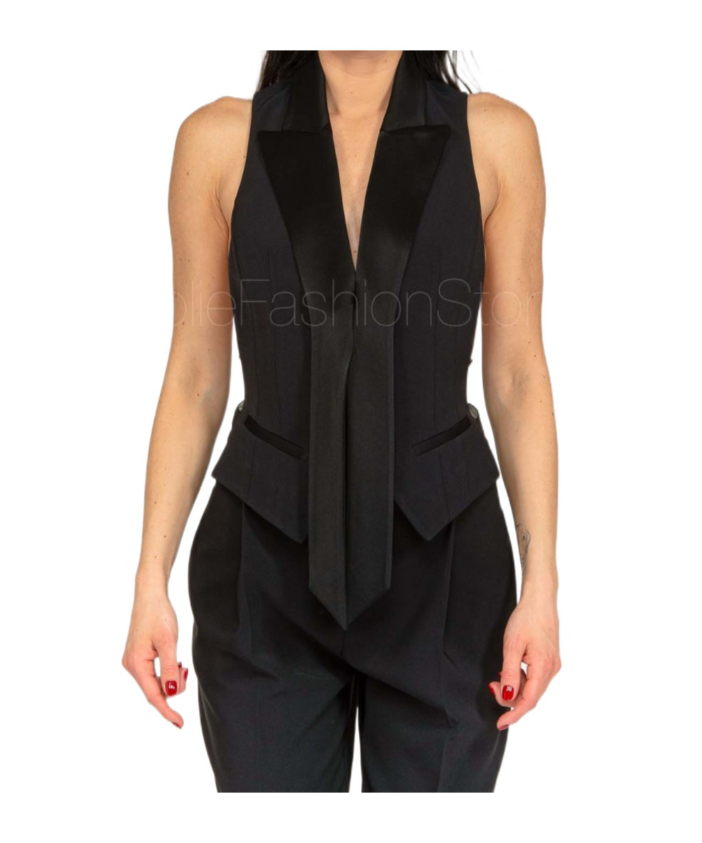 Elisabetta Franchi Lightweight Cool Wool Waistcoat In Black