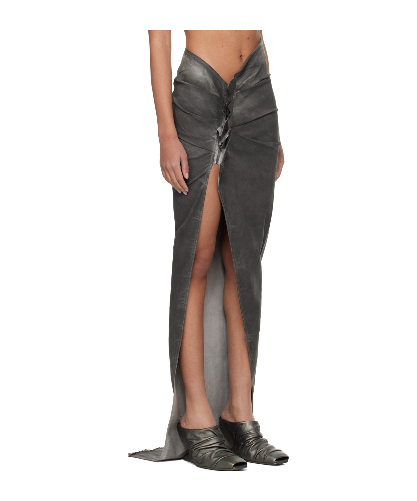 RICK OWENS DRKSHDW EDFU DENIM EXTRA-LONG SKIRT 