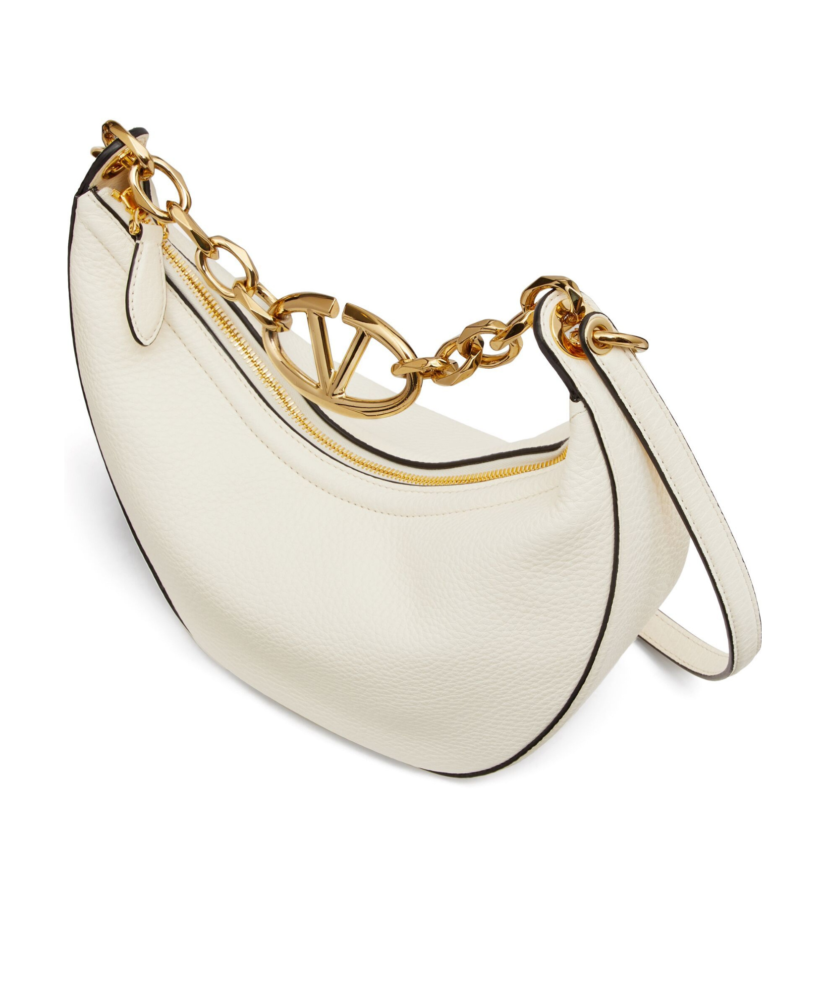 VALENTINO GARAVANI SMALL VLOGO MOON HOBO BAG IN GRAINY CALFSKIN WITH CHAIN
