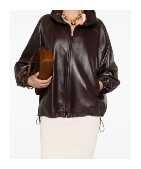 Magda Butrym Leather Jacket Elasticated Cuffs In Brown
