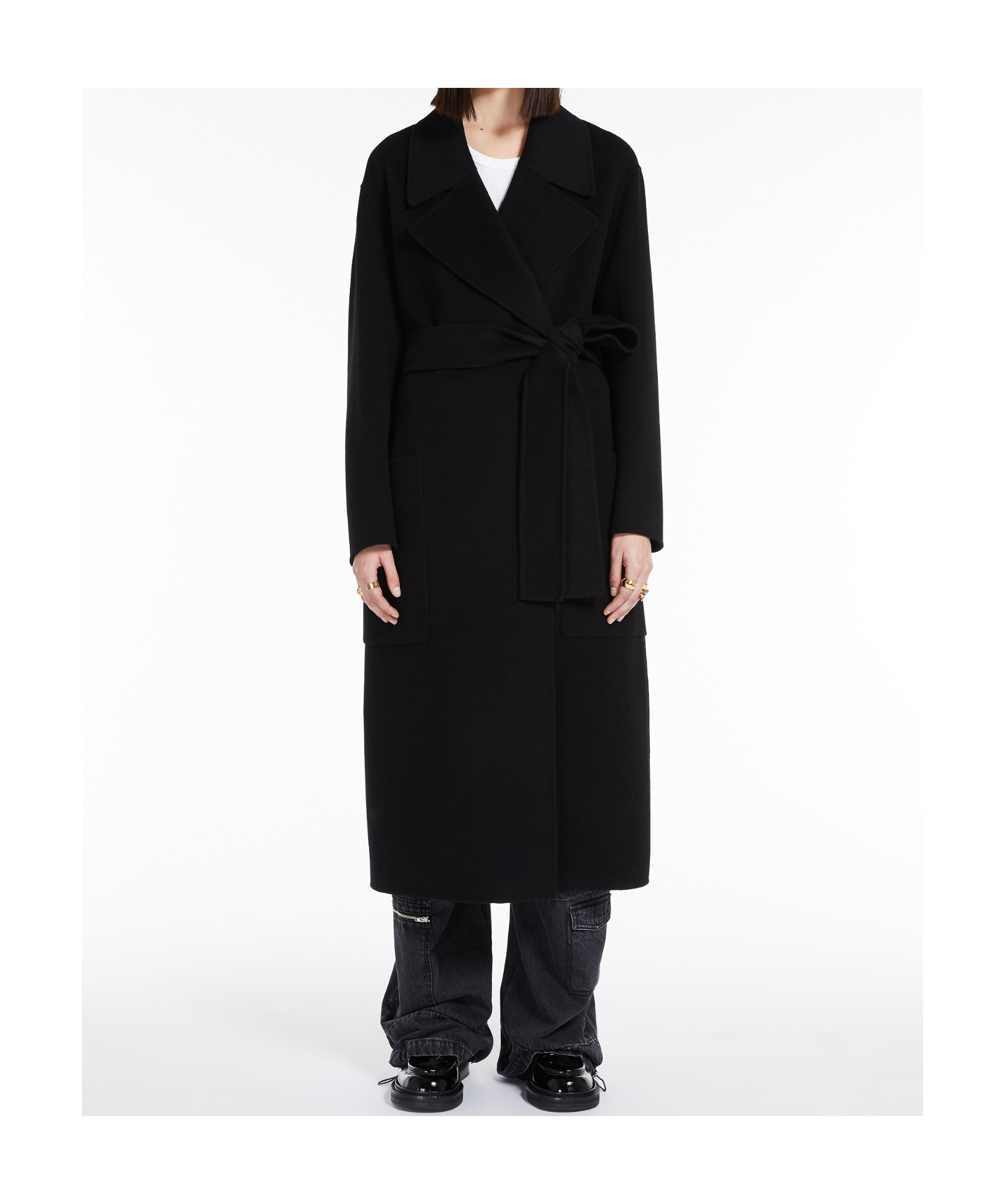 Sportmax Black Wide Notched Lapel Coat In Black