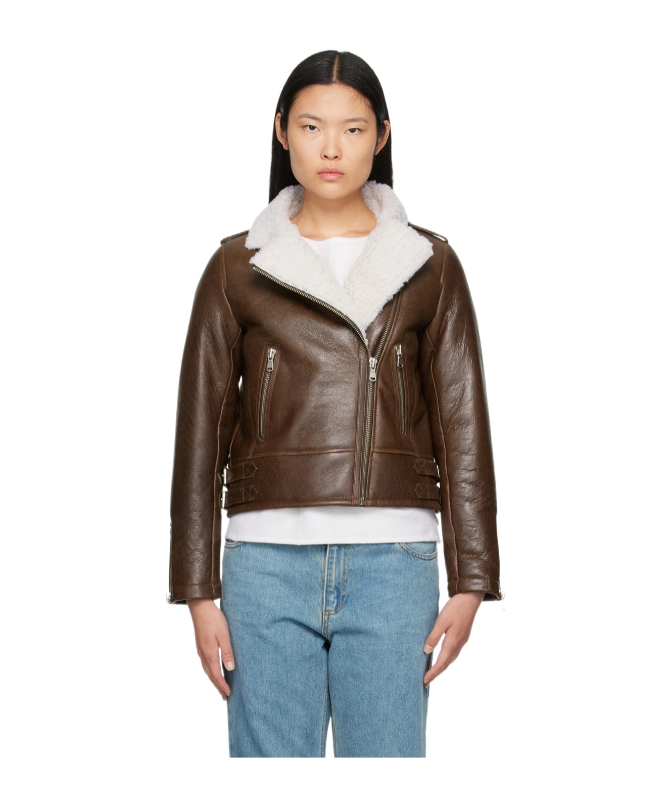 Yves Salomon Shearling-collar Leather Jacket In Brown