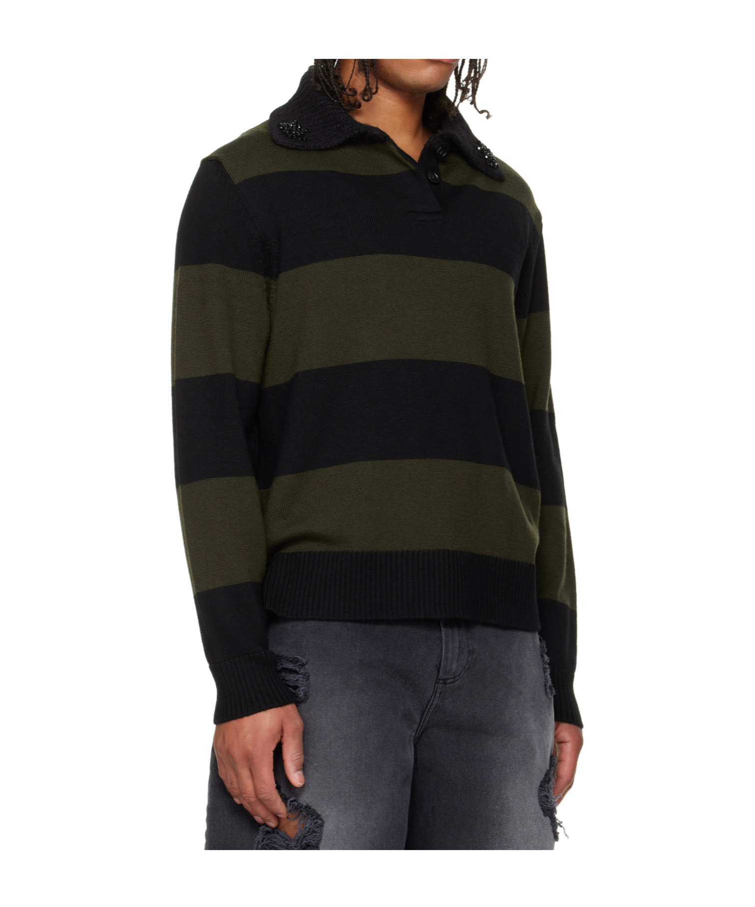 Simone Rocha Striped Embellished-collar Polo Shirt In Multi