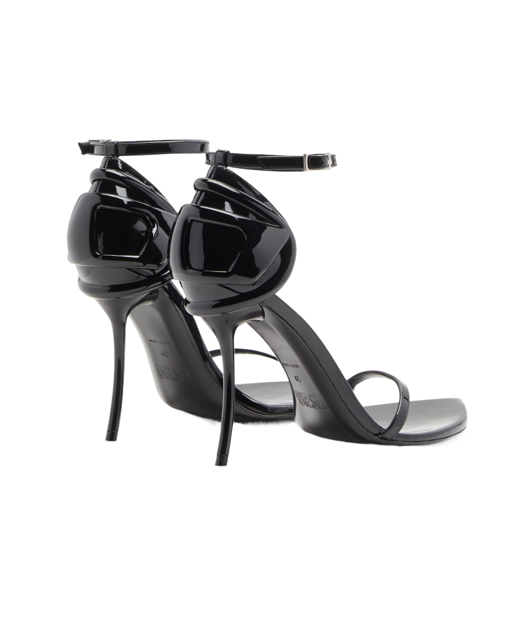 Diesel Glossy Pointed Toe Heel Sandals In Black