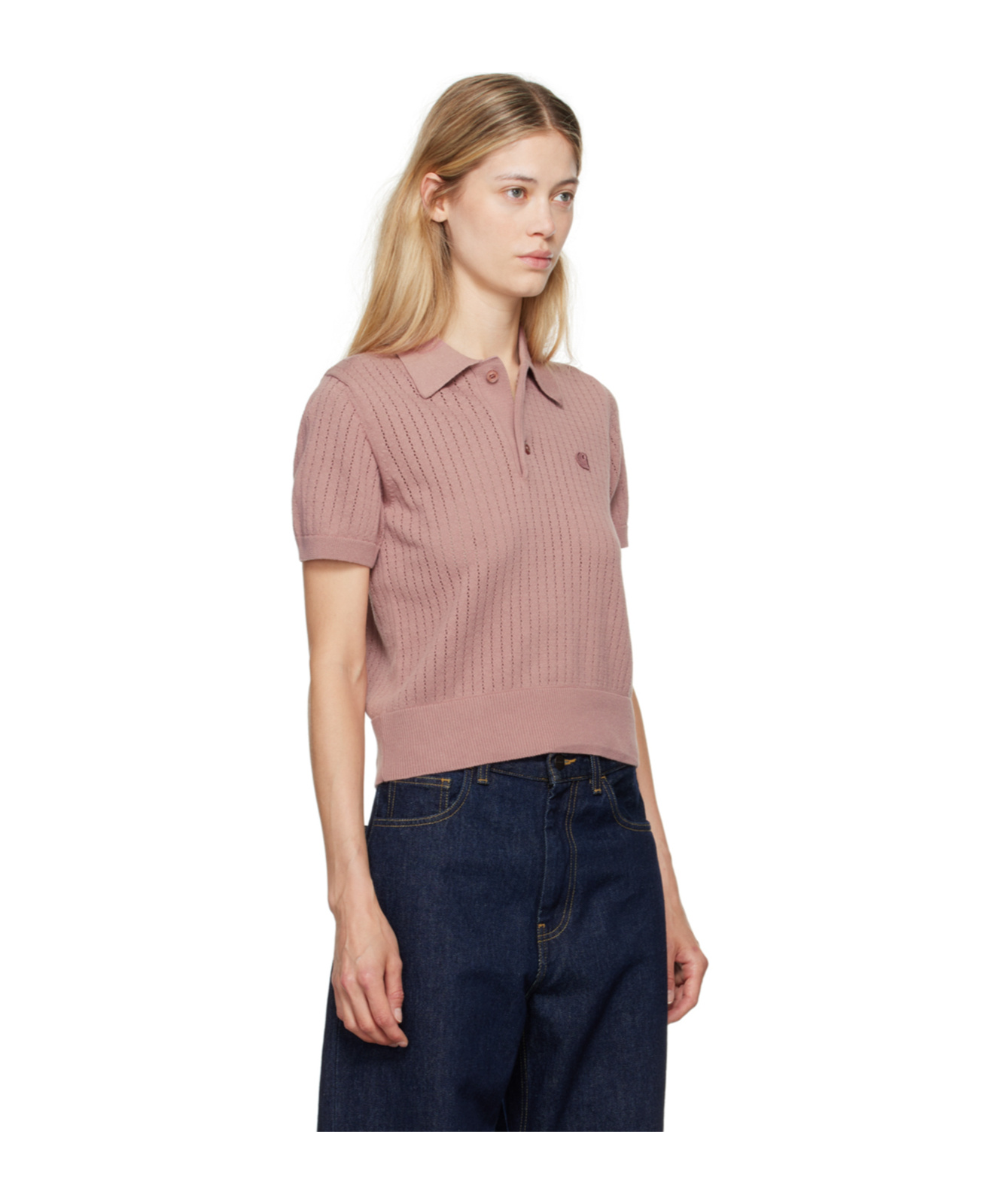Carhartt Hollowed-out Knitted Polo Shirt In Black
