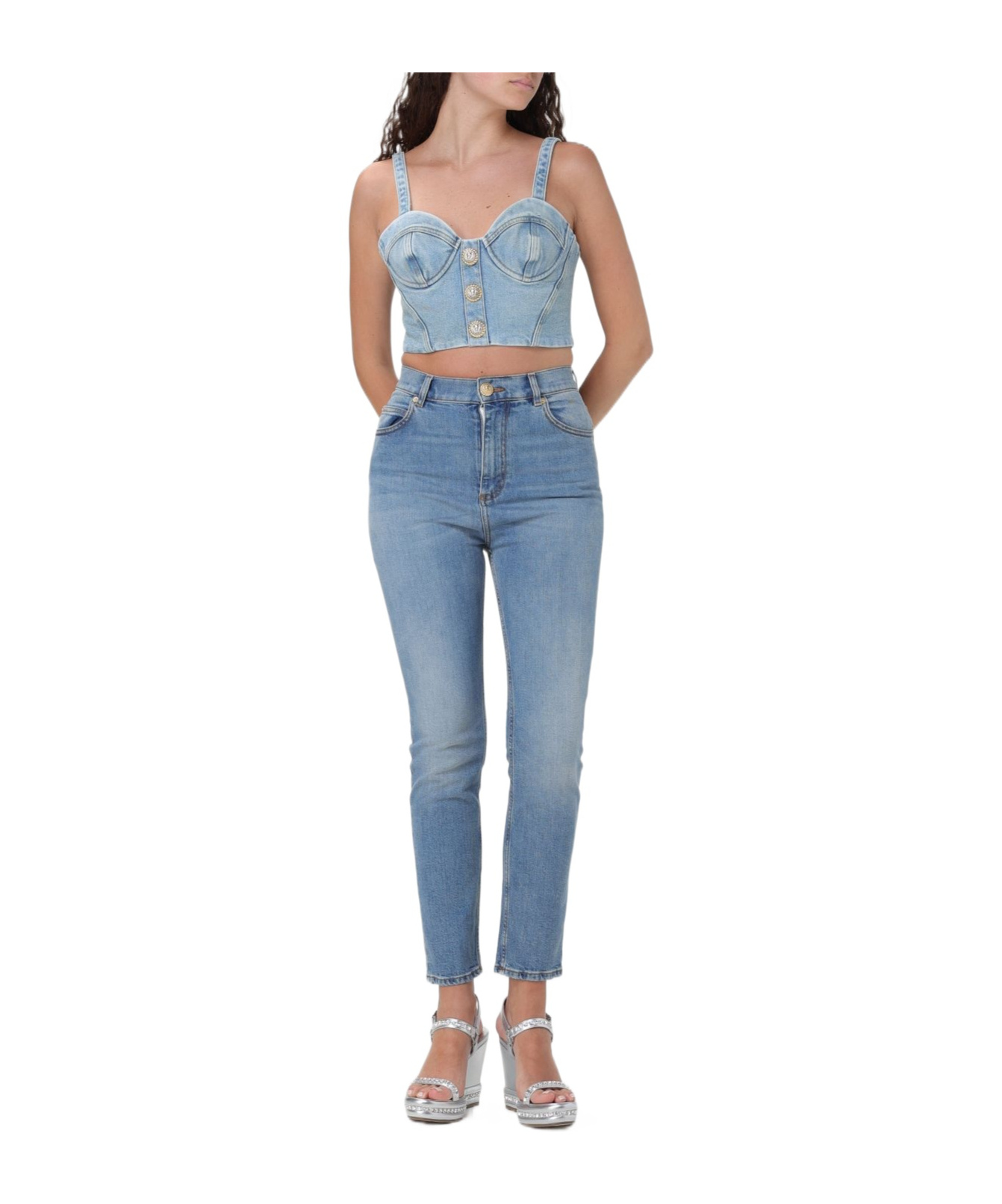 BALMAIN LOGO-PATCH TAPERED JEANS