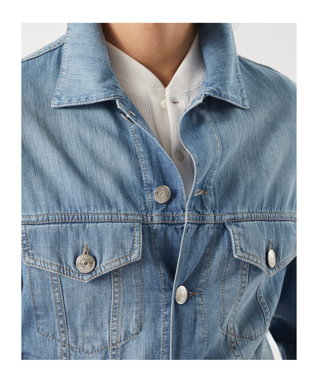 Brunello Cucinelli Blue Denim Cotton Jacket In White