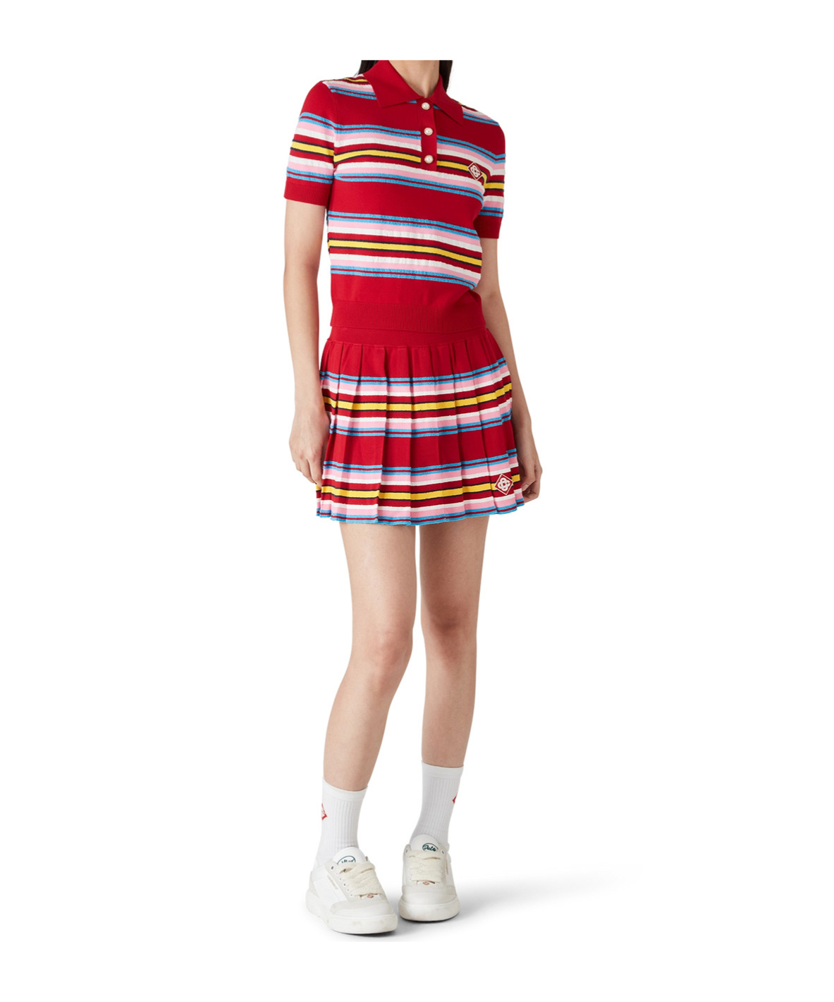 Casablanca Striped Cropped Polo With Ribbed Hem In Multi