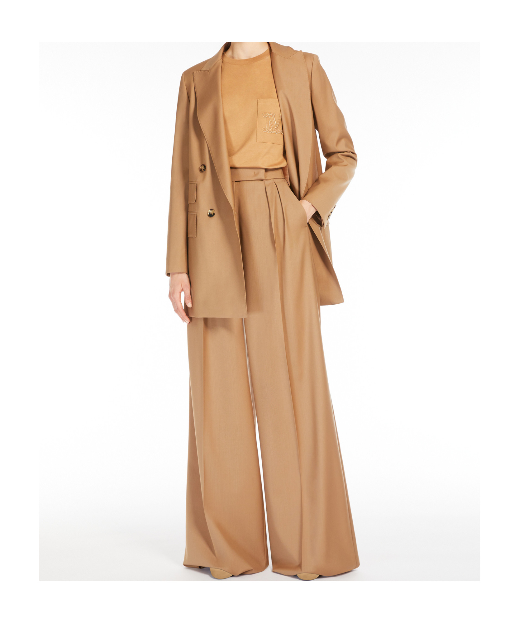 Max Mara Lvr Exclusive Camel Flannel Wide Pants In Nude