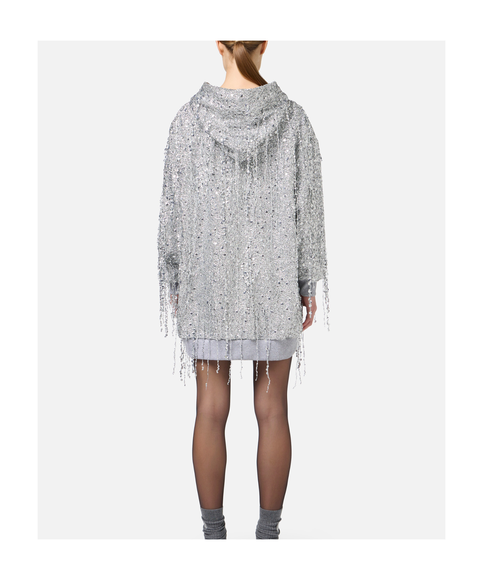 Elisabetta Franchi Sequin-embellished Hooded Mini Dress In Gray