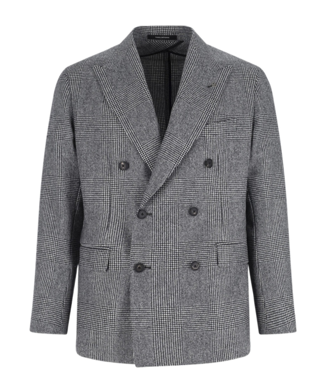 Tagliatore Double-breasted Houndstooth Suit With Signature Silver Details In Gray