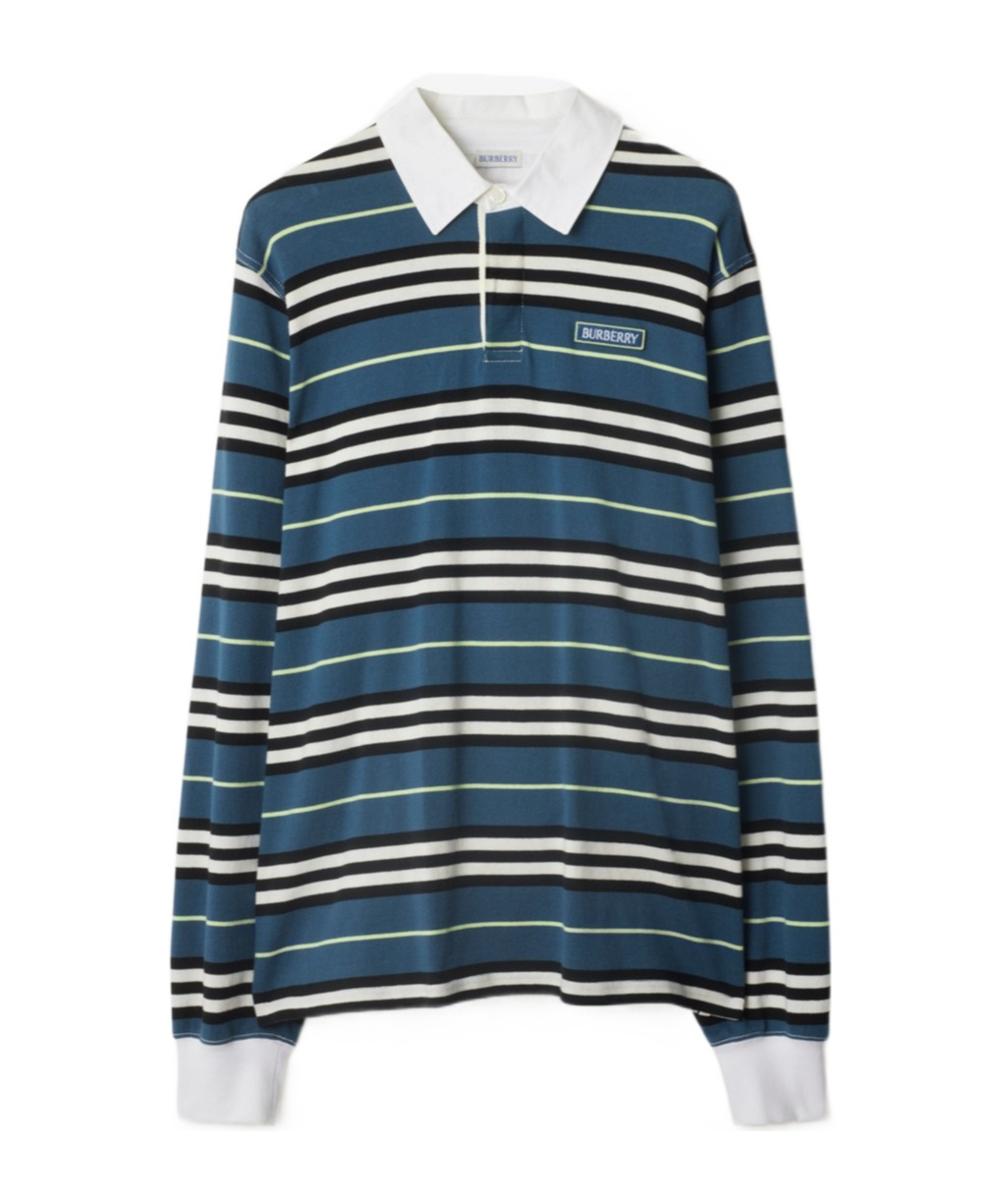 Shop Burberry Striped Polo Shirt In Blue