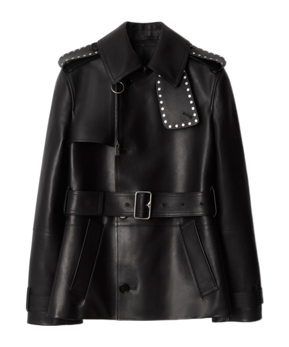 Burberry Short Leather Jacket With Studs And Buckle In Black