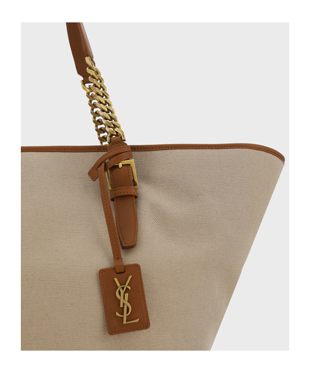 Saint Laurent Cassandre-tag Canvas Tote Bag In Nude