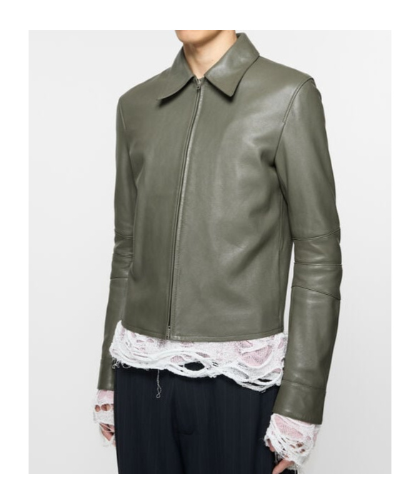Acne Studios Khaki Paneled Leather Jacket In Gray