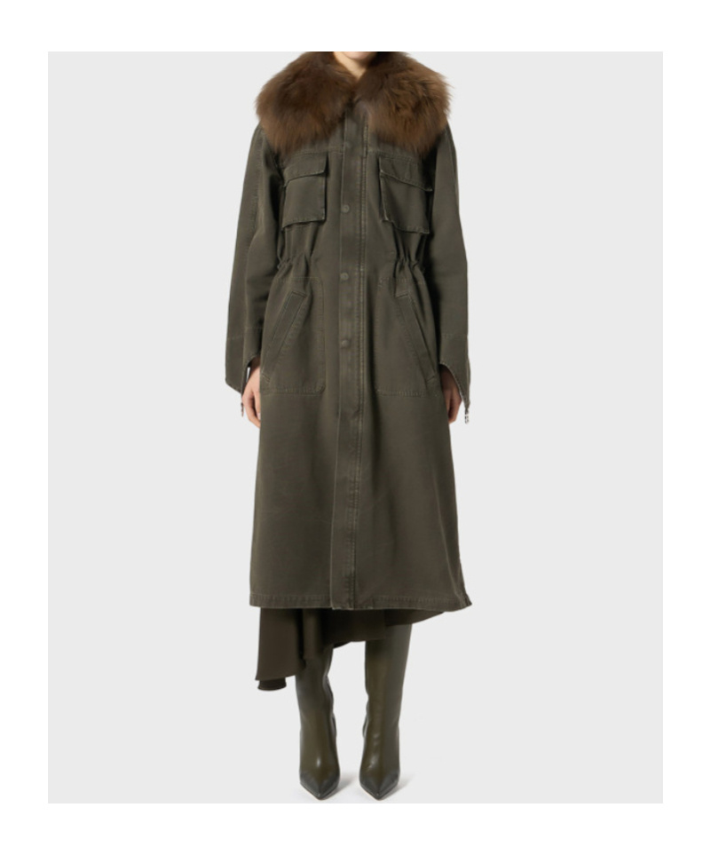 Blumarine Fur-collar Parka Coat In Green