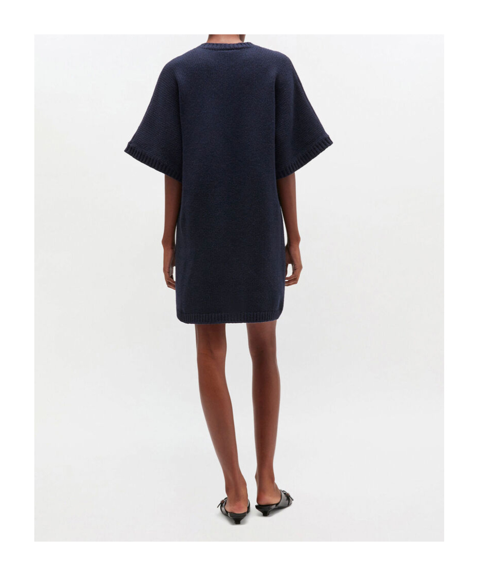 Ganni Dark Blue Wool Mix Dress In Blue