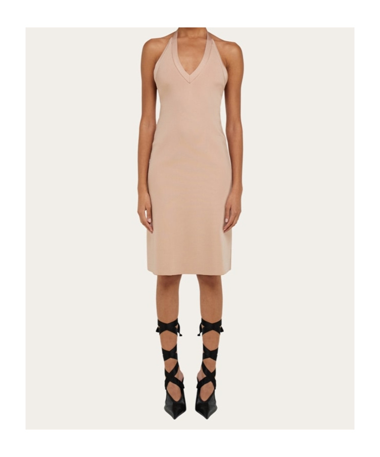 Ferragamo Knitted Halter Neck Dress In Ballet Pink