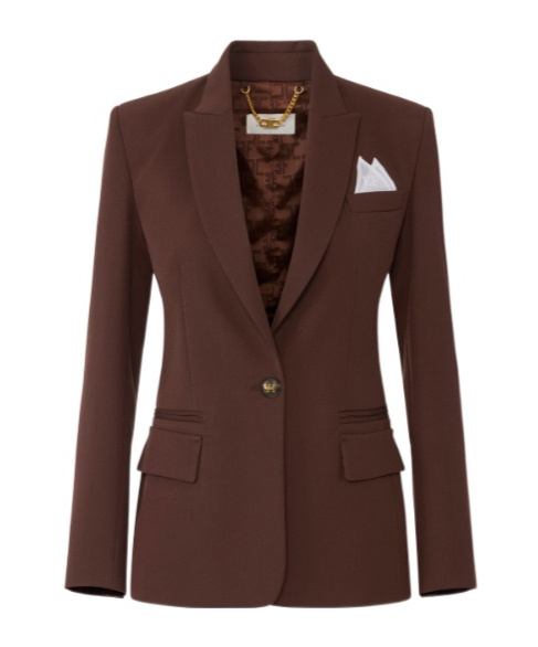 Elisabetta Franchi Single-button Gabardine Blazer In Brown