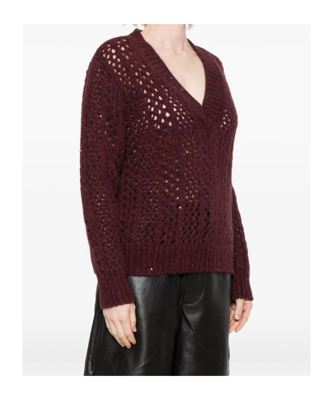 Eleventy V-neck Open-knit Sweater In Red