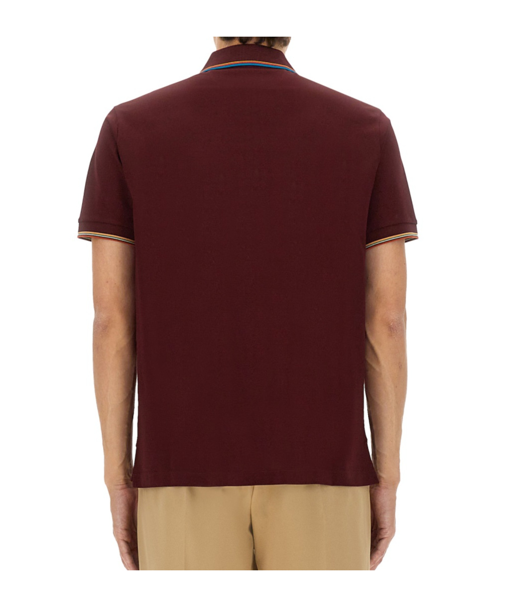 Paul Smith Signature Stripe Trim Zip Polo Shirt In Burgundy