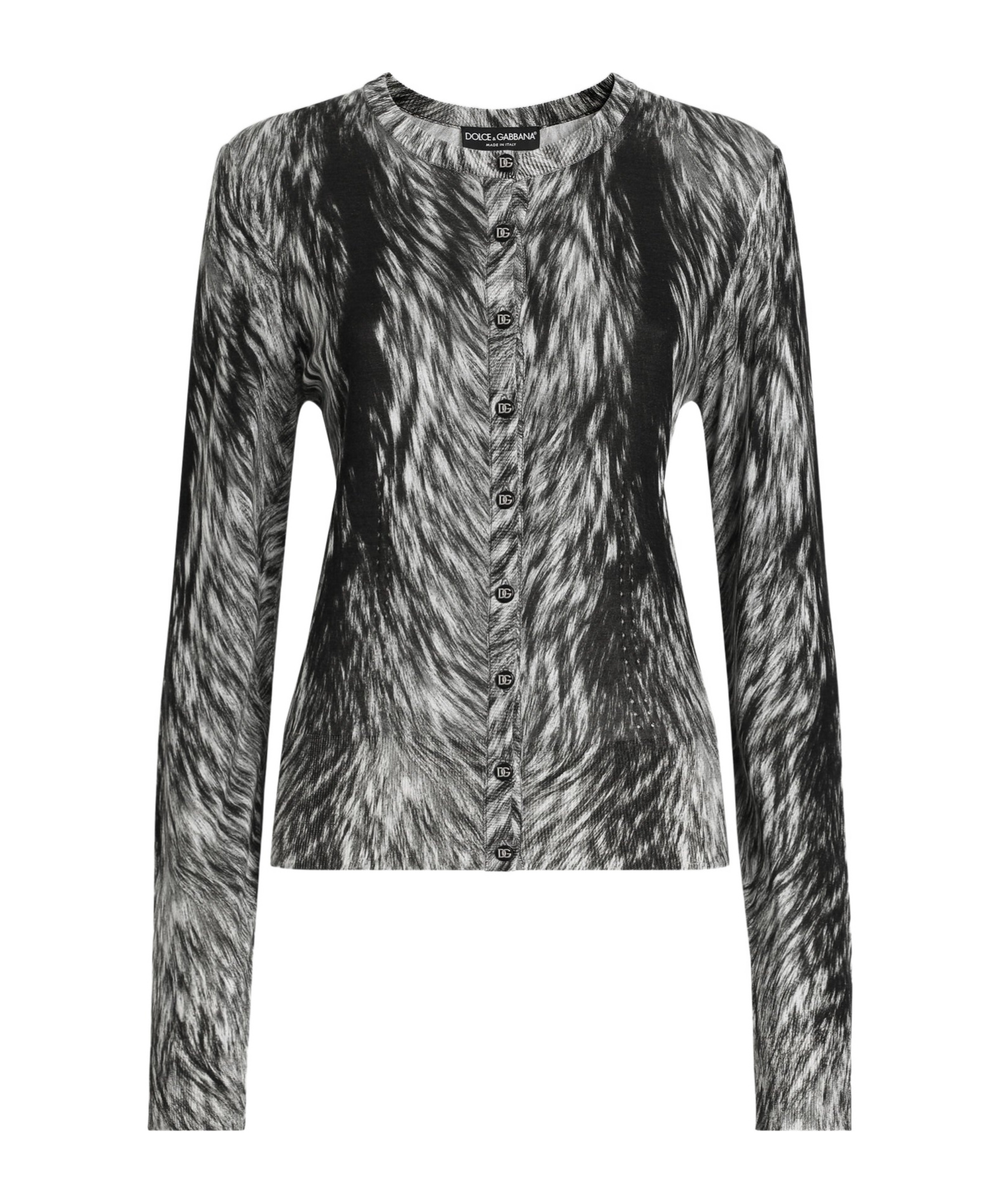 Dolce & Gabbana Fur-print Silk Cardigan In Gray